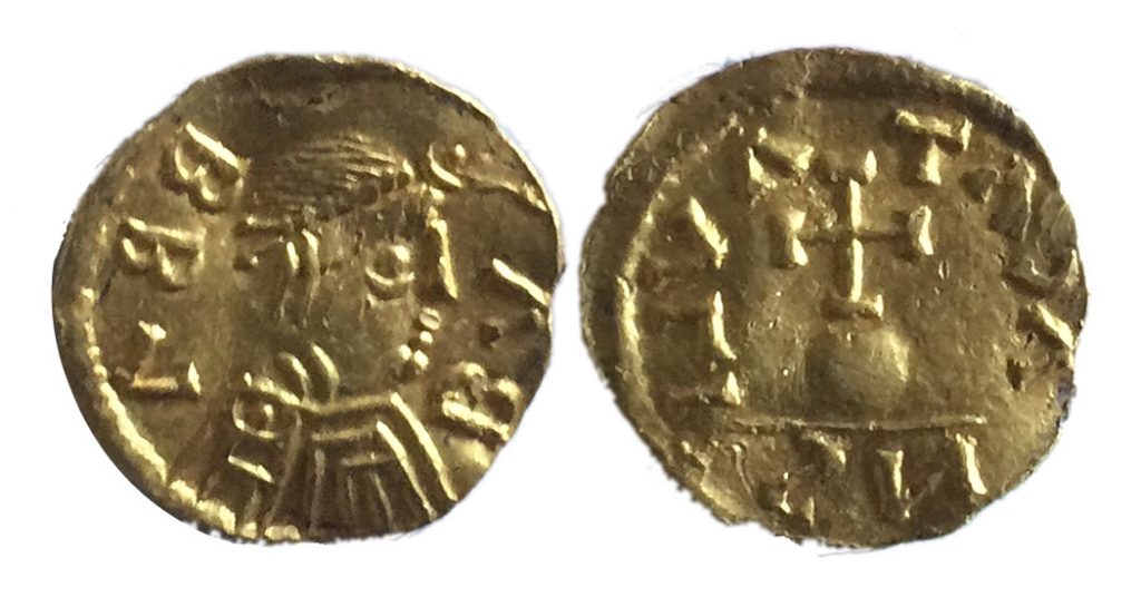 Merovingian gold Tremissis coin portraying king bubba