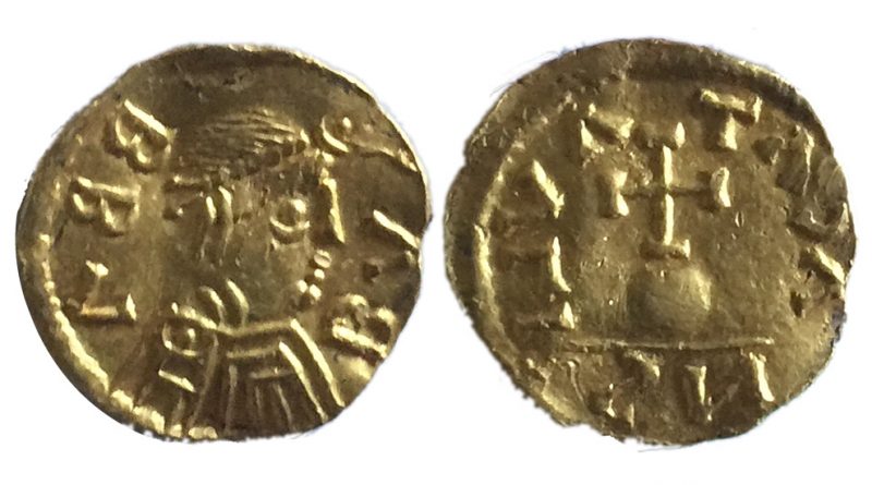 Merovingian gold Tremissis coin portraying king bubba