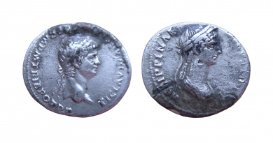 Denarius of Claudius and Agrippina
