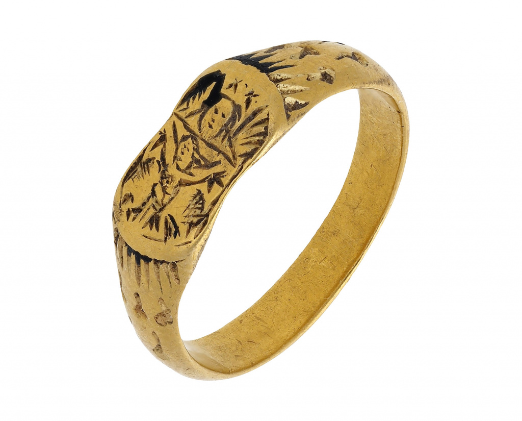 Medieval gold iconographic ring depicting The Holy Trinity