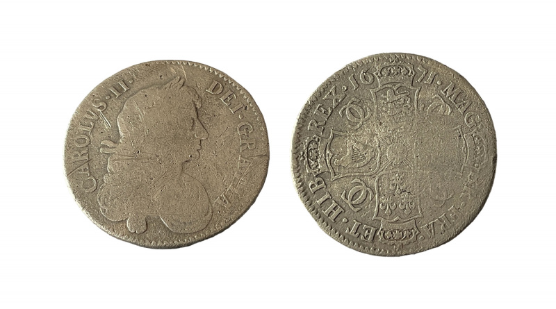 The date isn’t scarce but halfcrowns of Charles II are very rare as detecting finds. Even in its present condition, only about Fair, it could still be worth around £25 to a keen collector.