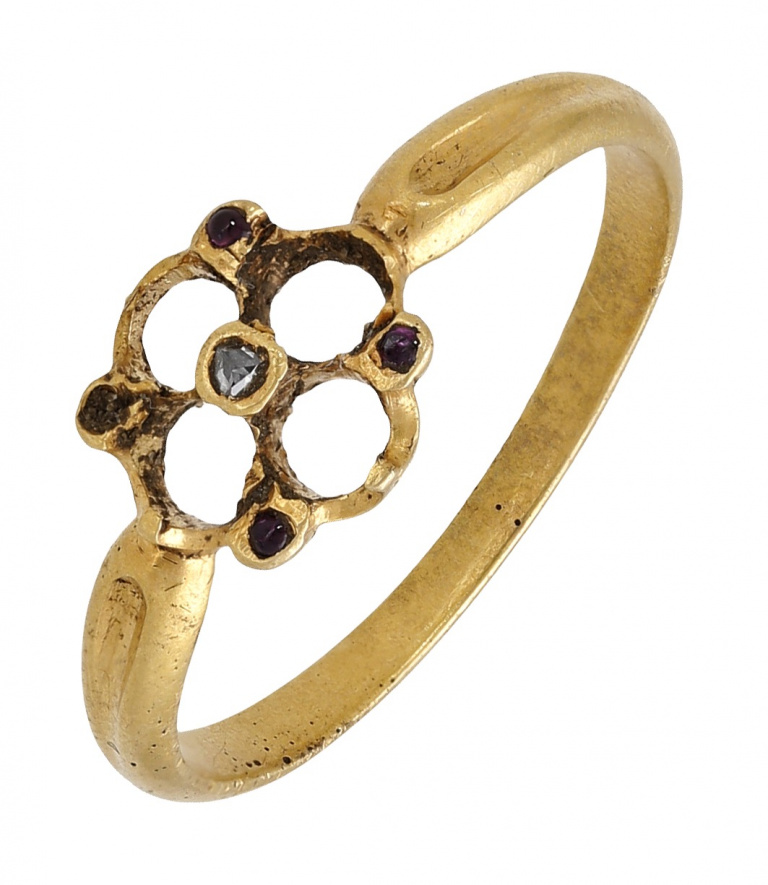 Medieval gold, diamond and amethyst ring